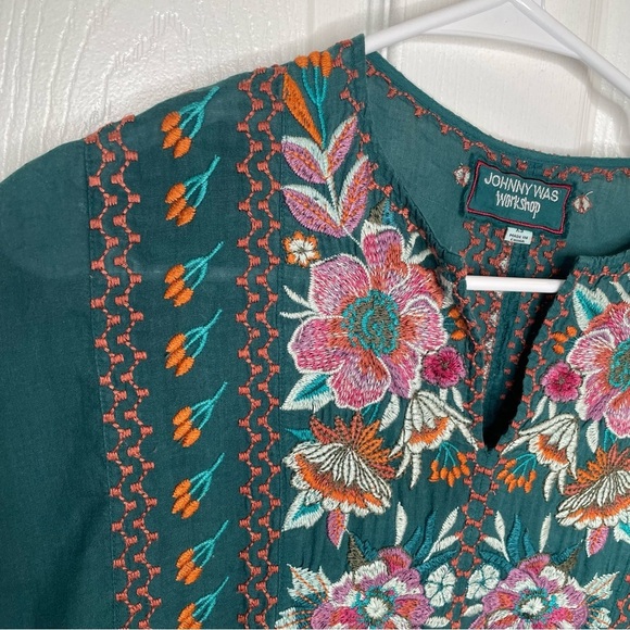 Johnny Was Floral Embroidered Bohemian Peasant Festival Mini Dress XS - Picture 5 of 14